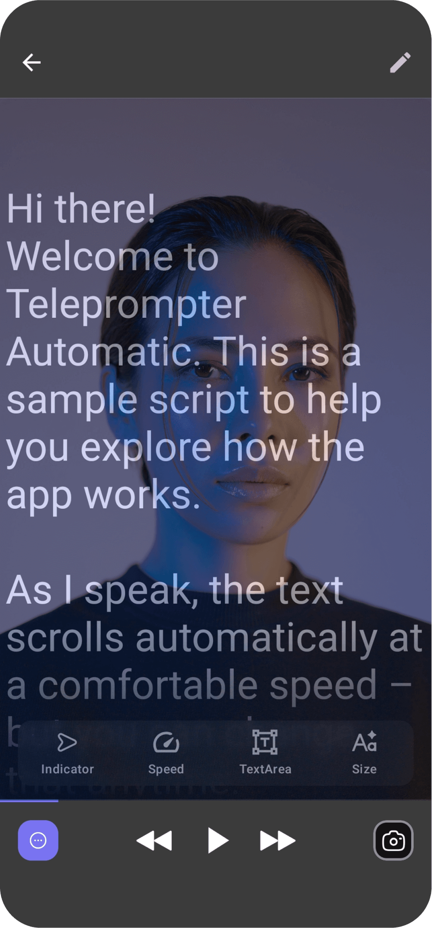 Предпросмотр экрана Teleprompter Automatic