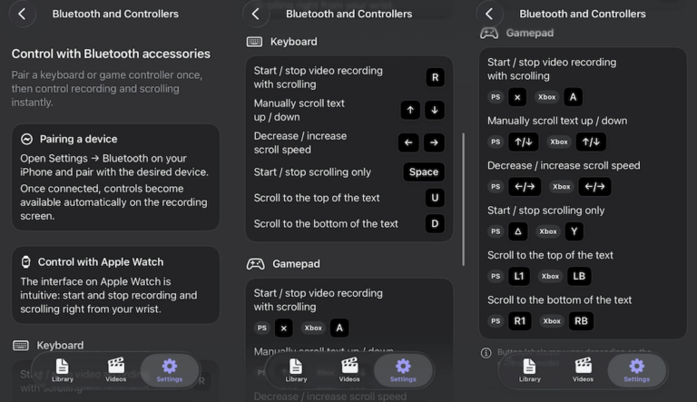 Схема Bluetooth-управления в Teleprompter Automatic с клавиатурой и геймпадом