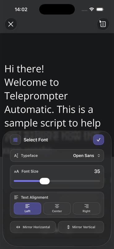 Current iPhone reader typography controls in Teleprompter Automatic