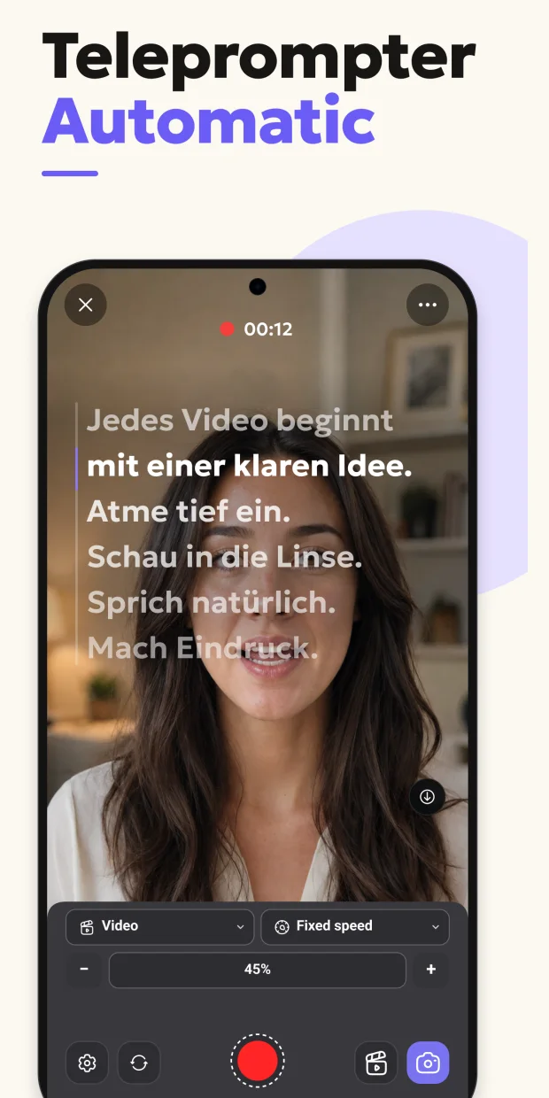 Teleprompter-Automatic-Aufnahmeansicht auf Android aus der aktuellen Google-Play-Galerie