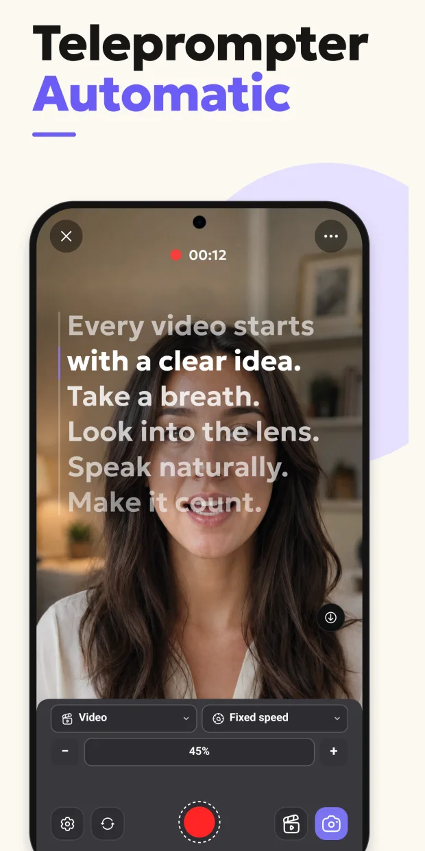 Teleprompter Automatic recording screen on Android from the current Google Play gallery