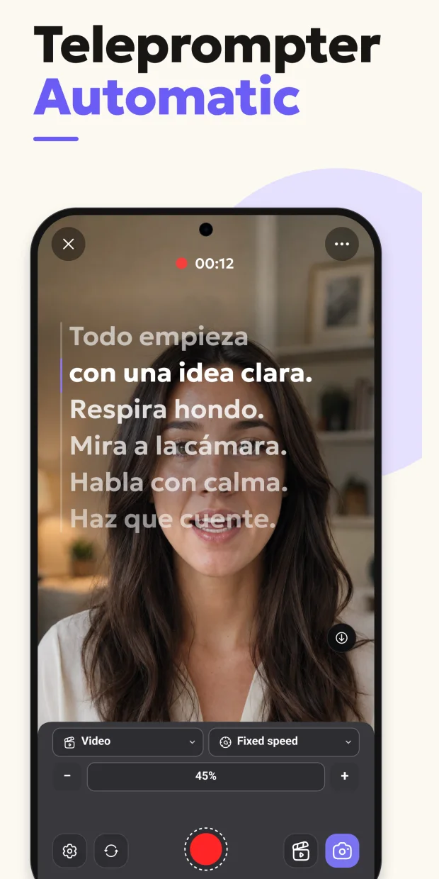 Pantalla de grabación de Teleprompter Automatic en Android de la galería actual de Google Play