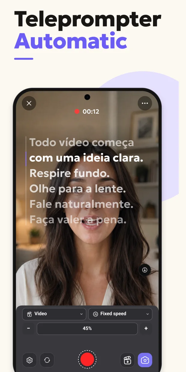 Tela de gravação do Teleprompter Automatic no Android da galeria atual do Google Play