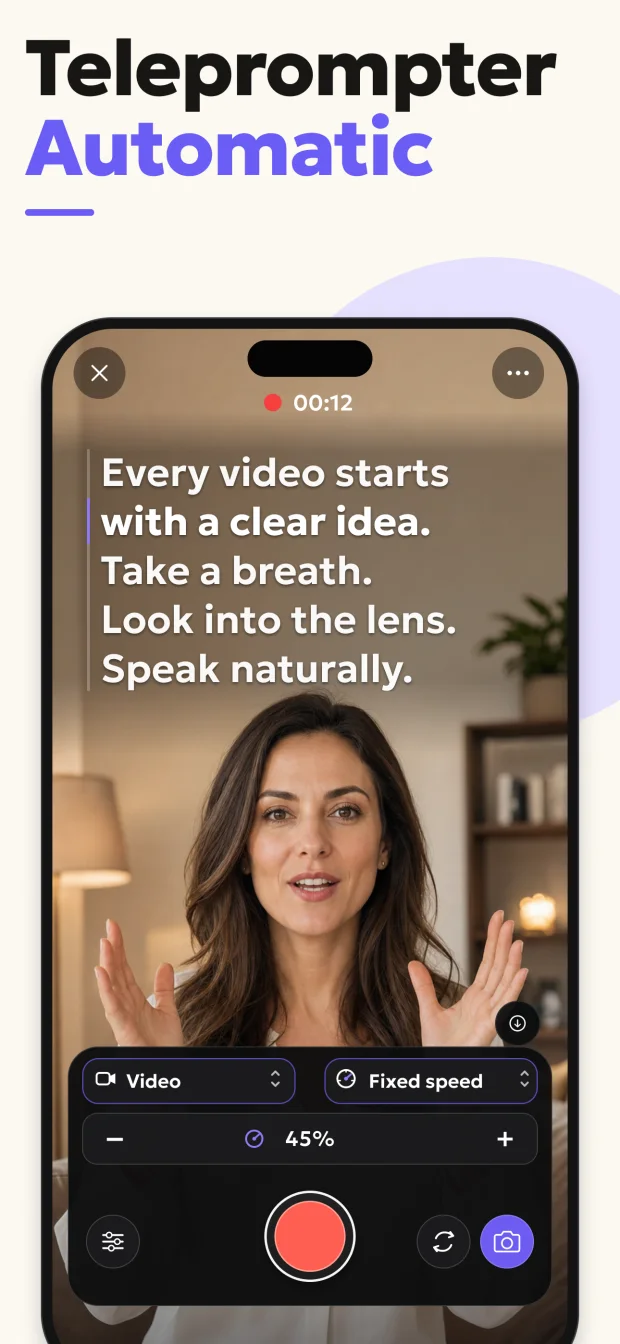 Teleprompter Automatic recording screen on iPhone from the current App Store gallery