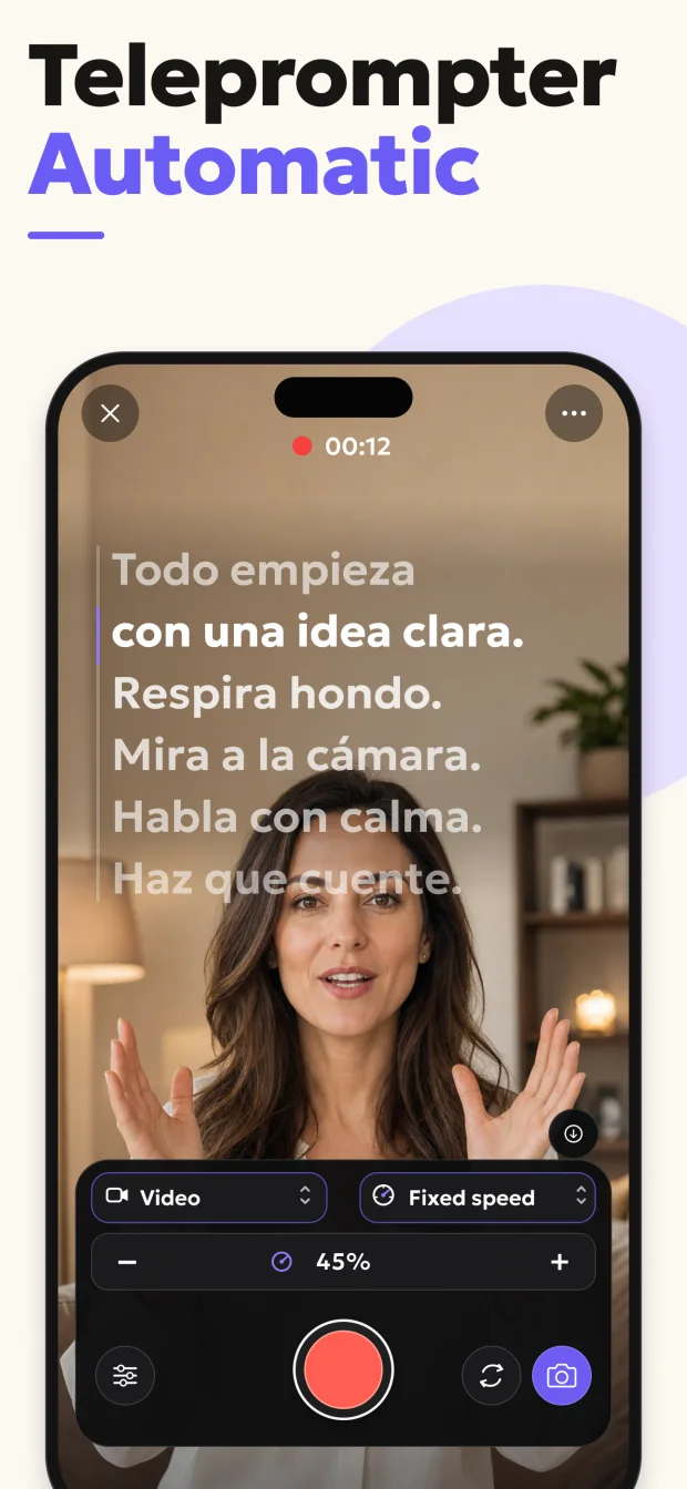 Pantalla de grabación de Teleprompter Automatic en iPhone de la galería actual de App Store