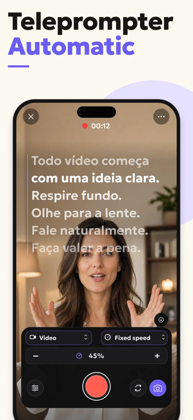 Tela de gravação do Teleprompter Automatic no iPhone da galeria atual da App Store